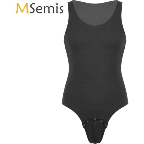 Swimwear Mens Deep U Neck Sleeveless Press Button at Crotch Vest Shirt Sportswear Jumpsuit Bodysuit for Fitness Workout Gym