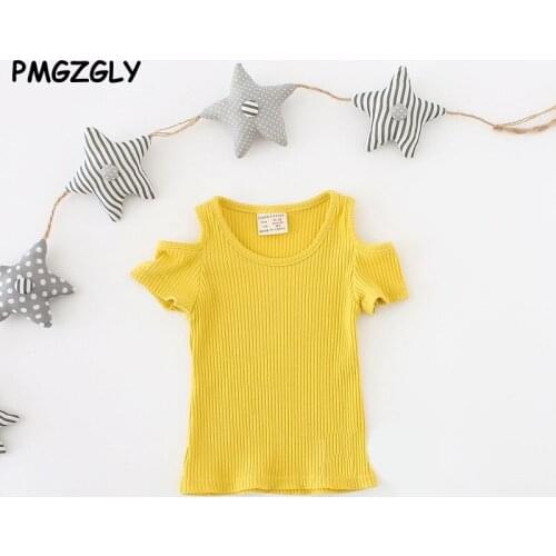Baby Girls Summer T Shirt Girl Cute 100% Cotton Short-sleeved T-shirt Girls Fashion T Shirts Off-shoulder tops newborn Clothing