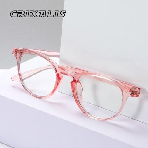 CRIXALIS Fashionable Round Computer Glasses Women Transparent Pink Flexible Prescription Frame Blue Light Blocking Glasses Men