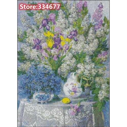 New Flowers on the table Sewing Kit Top Quality Embroidery Needlework 14CT Unprinted Art Cross Stitch Kits DIY Handmade Decor