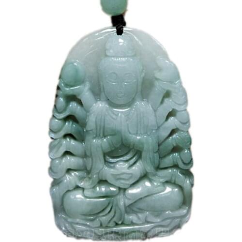 Real jadeite Hand-Carved Green Emerald jade Pendant green jade gift necklace women men Guanyin jade jewelry