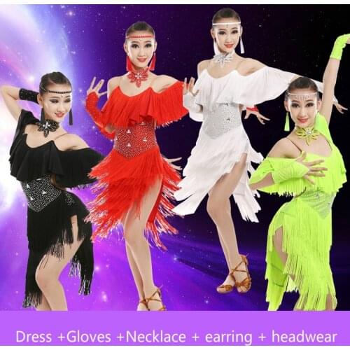 New 2017 Latin Dance Dress for Girls Fringe Dance Wear Kids Dance Costumes Practice Competition Dresses Vestido De Baile Latin