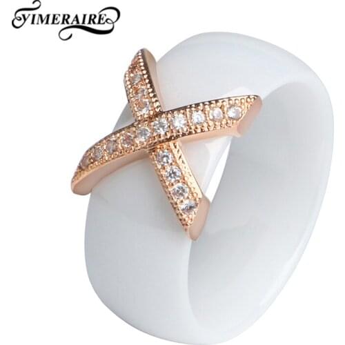 New Arrival Pink White Black With Gold Crystal X Shape Ceramic Ring Top Quality Trendy Jewelry For Women Lady Wedding Wearing