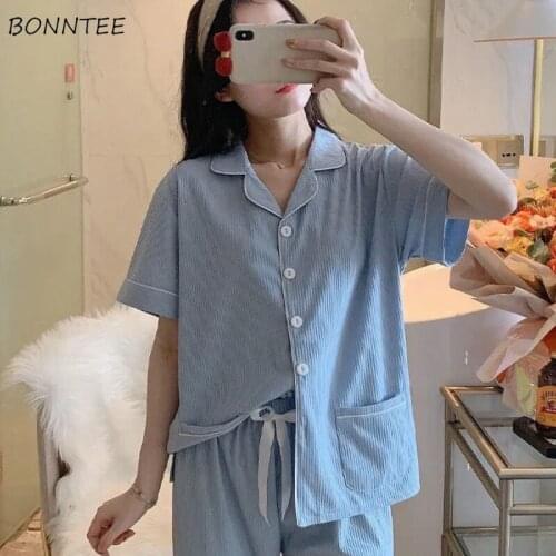 Pajama Sets Women Summer 9 Styles Comfortable Nightwear Girls Cute Turn Down Collar Solid Simple Fashion Breathable All-match