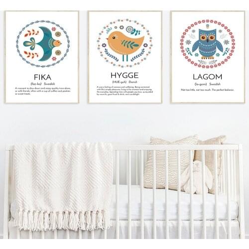 Fika Hygge Lagom Swedish Quote Art Print Poster Sweden Scandinavian Wall Art Canvas Painting Print Homepage Artwork Decoration