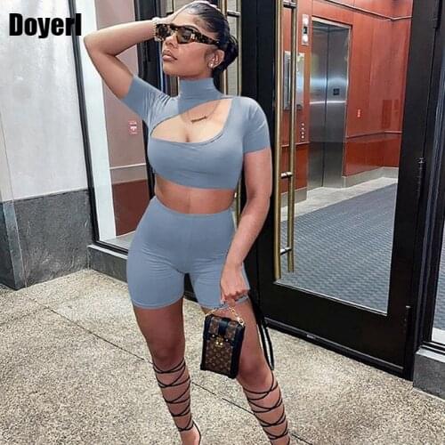 Casual Short Sets for Women for Summer Tracksuit Crop Top Biker Shorts Matching Sets Bodycon 2 Piece Sets Womens Outfits Club