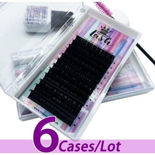 6pcs/lot Free Sample MASSCAKU Lash Vendor wholesales professional lash flat extensions with private label tray for Makeup
