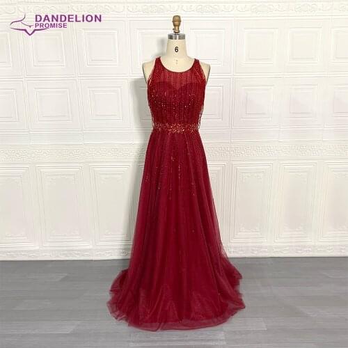 Luxury High Split Tulle Sleeveless Evening Dresses For Women 2021 Beading A-Line Formal Party Gowns