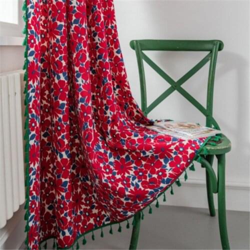 Red Flower Christmas Curtains For Living Room Bay Sheer Tassels Window Blinds Drapes Finished Kitchen High Shading X-JD1090