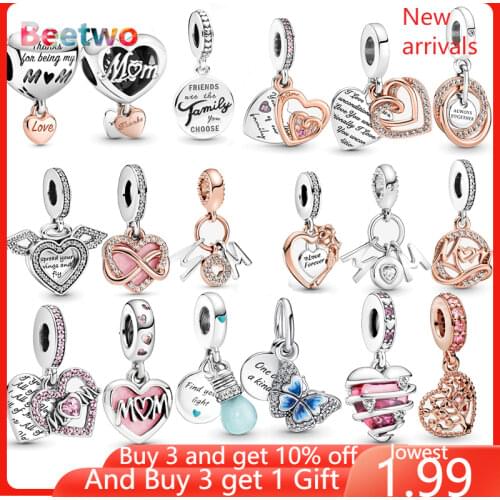925 Sterling Silver Friends Are Family Dangle Charms Clear Charm Fit Original Charms Bracelet Bead Fashion Jewelry Berloque