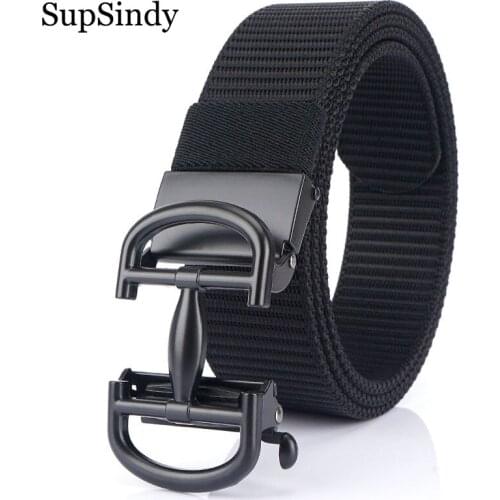 SupSindy Mans nylon belt luxury metal automatic buckle Canvas Tactical Belts for men fashion jeans Waistband outdoor male strap