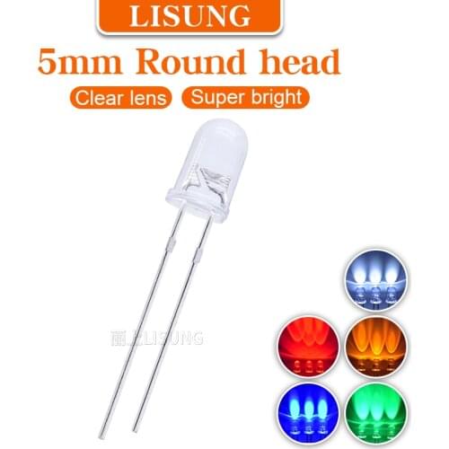 1000Pcs/Bag Super Bright 5mm Led Diode Round Clear Lens White Green Blue Red Yellow High Luminous Through Hole Package