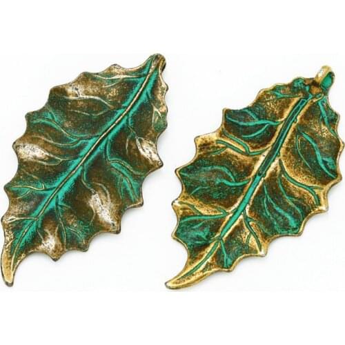 47*26mm Vintage Leaf Shaped Patine Charms Pendants fit Necklace Bracelets Wholesale, 20pcs/lot-10039760