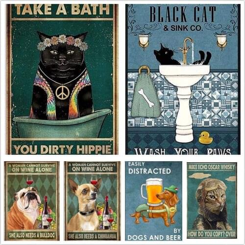 Cat Never Trust A Skinny Cook Retro Metal Tin Sign Animals Pet Vintage Aluminum Sign for Home Coffee Wall Decor Metal Plates