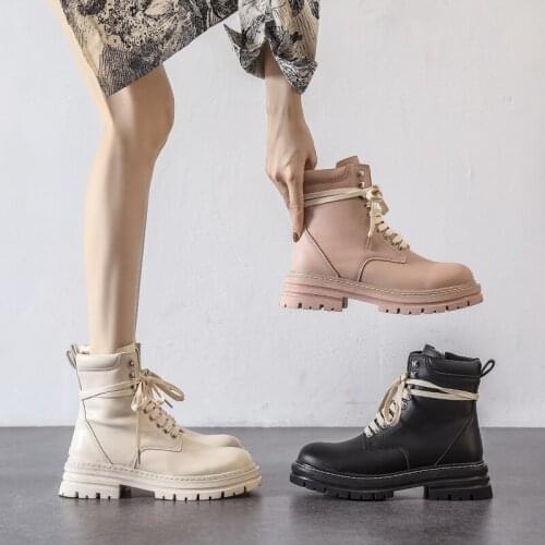HKYX Women Ankle Boots Winter Round Toe 5.5cm Heel Zip And Lace Up Round Toe Platform 2021 NEW Fashion Shoes For Woman Non-slip