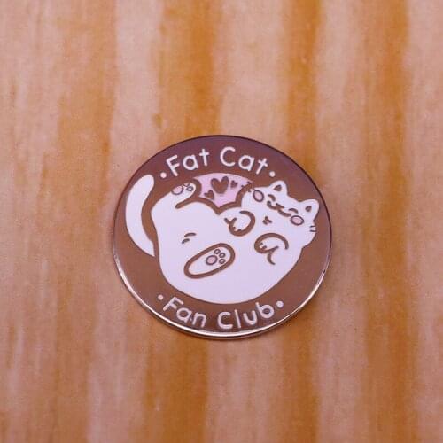 Fat cat fan club badge white kitty cute pastel pin proud collection