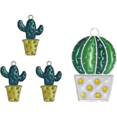 10pcs MIx Colorful Enamel Bulbous Cactus Cacti Pendant Green Plant in Pot Zinc Alloy Charm DIY Earring Women Jewelry Earrings