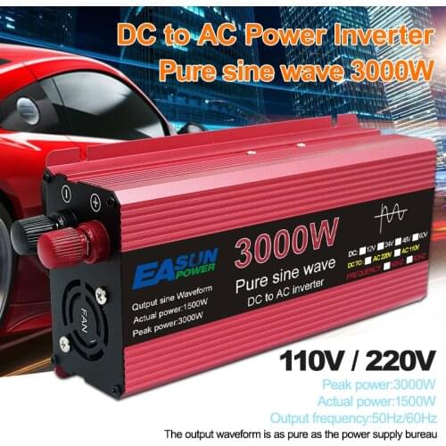 1000W 1600W 2200W 3000W Pure Sine Wave Inverter DC 12V 24V To AC 110V 220V Voltage Transformer Power Converter Solar Car Inverte