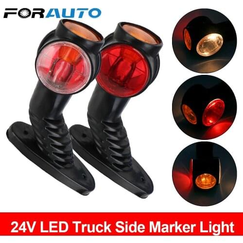 2pcs Waterproof Elbow Outline External Light Red Amber White 24V LED Marker Side Light for Truck Trailer Caravan