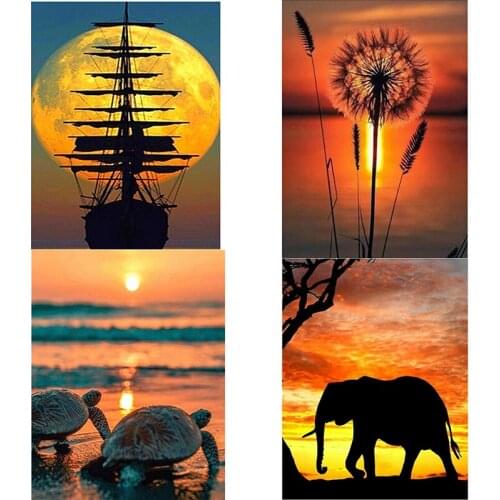 New 5D DIY Diamond Painting Sunset Beach Turtle Boat Cross Stitch Mosaic Landscape Painting Rhinestone Embroidery Seaside Art