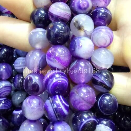 Free shipping Fashion Jewelry 8mm Purple Stripes Chalcedony Round Ball Loose Beads 15.5" FG7340