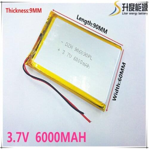 Free shipping Polymer battery 6000 mah 3.7V 906090 smart home MP3 speakers Li-ion battery for dvr,GPS,mp3,mp4,cell phone,speak