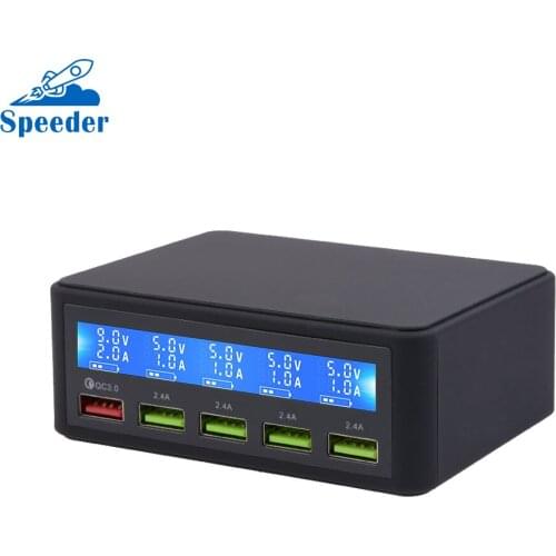 818 US Plug 5 USB Outputs Power Adapter With 4 USB Ports And Quick-Charge 3.0 USB Port Intelligent LCD Display Activate Battery