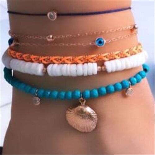 HI MAN 6Pcs/Set European Mixed Evil Eye Shell Small Round Bead Anklet Women Personality Classic Couple Friendship Jewelry