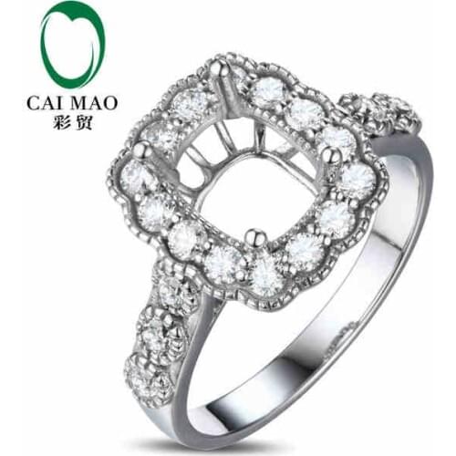 CaiMao Cushion cut Semi Mount Ring Settings & 0.73ct Diamond 18k White Gold Gemstone Engagement Ring Fine Jewelry