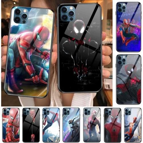Spider Man Art Glass Case For iphone 12 11 Pro Max 12Pro XS Max XR X 7 8 Plus SE 2020 Case Tempered Back Cover
