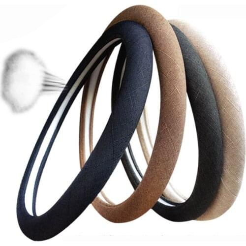 Car Steering Wheel Cover Fit Most Auto For 37 - 38 CM 14.5"-15" Linen Sweat-absorbent Breathable Steering Wheel Cover 4 Seasons