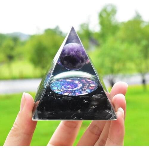 Crystal And Stones Healing Organta Handmade 6cm Obsidian Spiritual House Decoration Amethyst Beads Wicca Energy Orgonite Pyramid