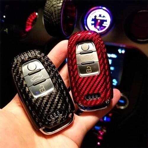 For Audi A4 A5 A6 A7 A8 Q3 Q5 Real Carbon Fiber Car Smart Remote Key Shell Cover Fob Holder Auto Key Protective Case Accessories
