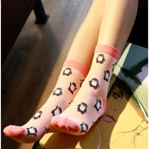 Womens Breathable Cotton Socks Cute Penguin Animal Fun Novelty Student Comfortable Skateboard Sock Female Harajuku Sport Socks