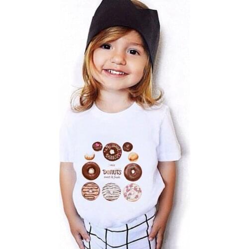 24M 3T 4T 5T 6T 7T 8T 9T New White Girls Clothes Donut Dessert Cute Toddler Shirt Tshirt Girl Cartoon Boys T Shirts Short Sleeve