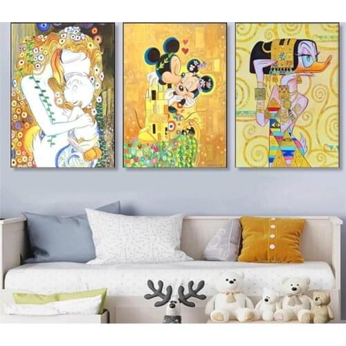 Mickey Mouse and Donald Duck Spoof Canvas Disney Famous Painting Gold Wall Art Posters and Print Picture for Home Decoration