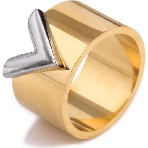 Fashion Famous Brand Women Ring Jewelry Double Color Gold Anillos Mujer Femmel Titanium Steel High Polished Luxury