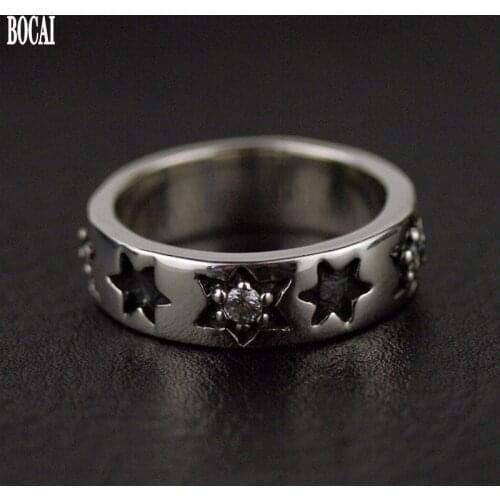 Vintage Thai Silver Ring for Male New 100% 925 pure Silver Hexagon Star Little Star Woman Rings Fashion Man Rings Couple rings