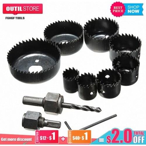 FGHGF 11pcs 19-64mm Metal Alloys Wood Hole Saw Cutting Drill Bits Set Kit Round Circular Matkap Ucu Screw Extractor
