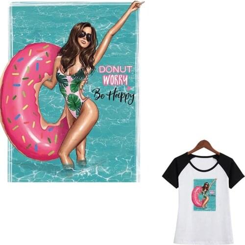 Summer Patches For Clothes Washable Diy Garment Heat Print On T-Shirt Dresses Sweater Parches Patches Swimming Girl