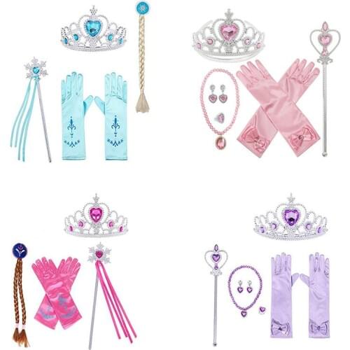 2020 NEW Frozen 2 Anna Elsa Dress up Crown Wig Magic Wand Glove for Fans Cosplay Party Set Kids Girl Birthday Party