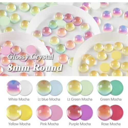 New sale 8mm Glossy Round Crystal Rhinestones Mocha Mix color Flatback Glass For DIY 3D Nail art accessories