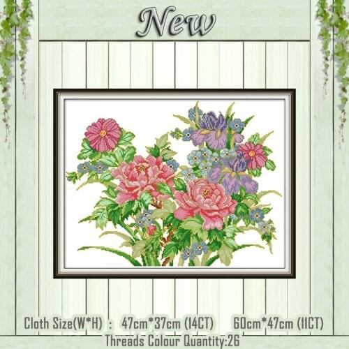 Peony flowers scenery diy decor painting counted printed on the canvas DMC 11CT 14CT kits Cross Stitch embroidery needlework Set