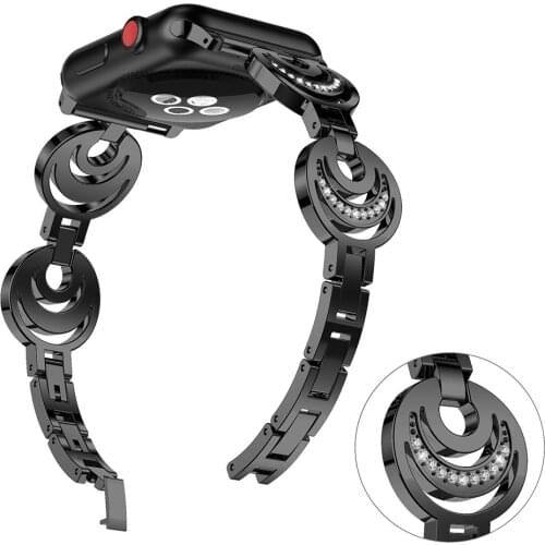 Suitable For Apple Watch Straps 38mm 40mm 42mm 44mm Metal Bracelet With Diamonds Iwatch 2 3 4 5 6 Se Adjustable Women Watchband