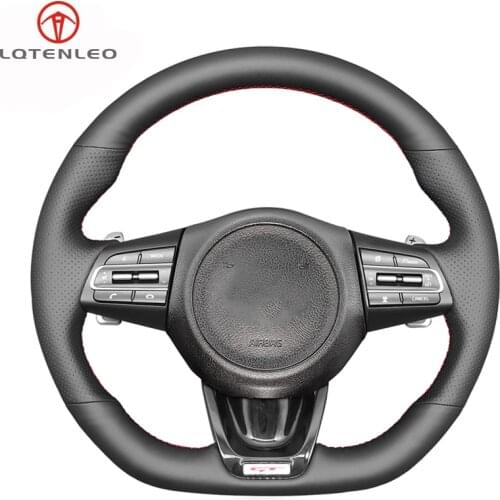 LQTENLEO Black Genuine Leather Hand-stitched Car Steering Wheel Cover For Kia Stinger 2017 2018 2019 2020