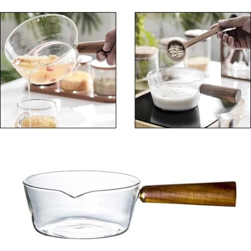 Clear Saucepan Sauce Pot Milk Pan Wooden Handle for Noodle Milk Baby Food