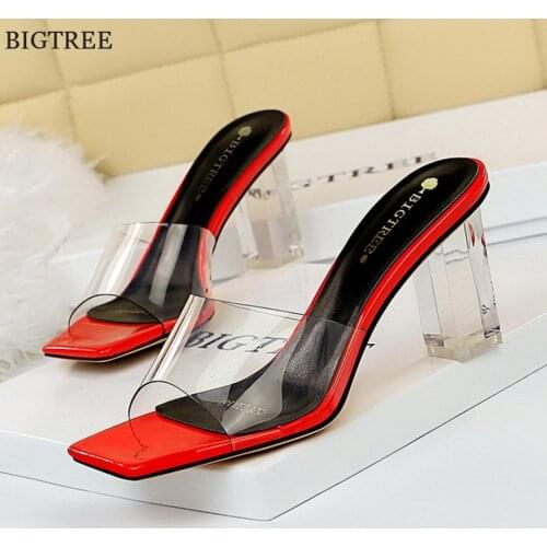 New Summer Women Sandals PVC Jelly Transparent Ladies Sexy Clear High Heels Shoes Dress Open Toe Patent Leather Concise Slippers