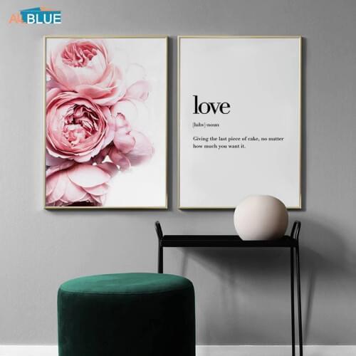 Pink Peony Flower Love Letter Sentence Poster Wall Pictures Nordic Style Canvas Art Print Painting Home Decor Gift For Girl Room