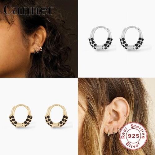 Canner Huggie Earrings For Women 925 Sterling Silver Earrings Black Zircon Crystal Hoop Earrings Fine Jewelry pendientes W5