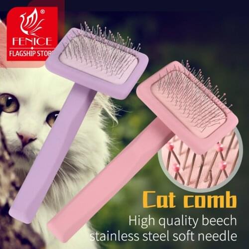 Fenice Pet Hair Massage Comb Open-Knot Brush Groming Cleaning Tool Puppy Cat Comb Hair Brush Wood Pet Grooming Supplies